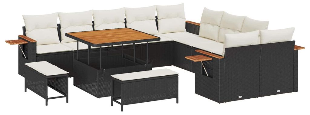 vidaXL Gartensofa-set 13 pcs Schwarz Poly-Rattan