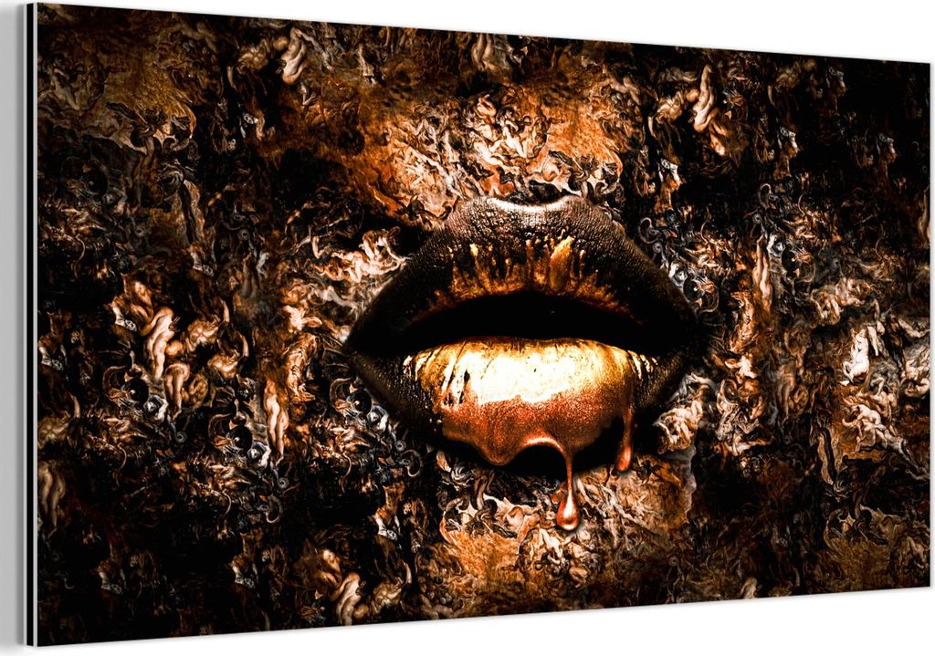 MuchoWow Wanddekoration Metall Metallbild Wandkunst 120x60 cm Farbe - Lippen - Frau MuchoWow Aluminium Gemälde - Metalbilder