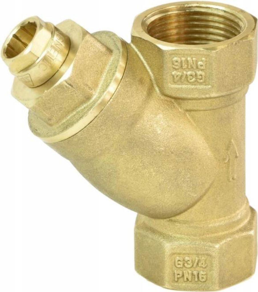 A brass Y-strainer fitting.