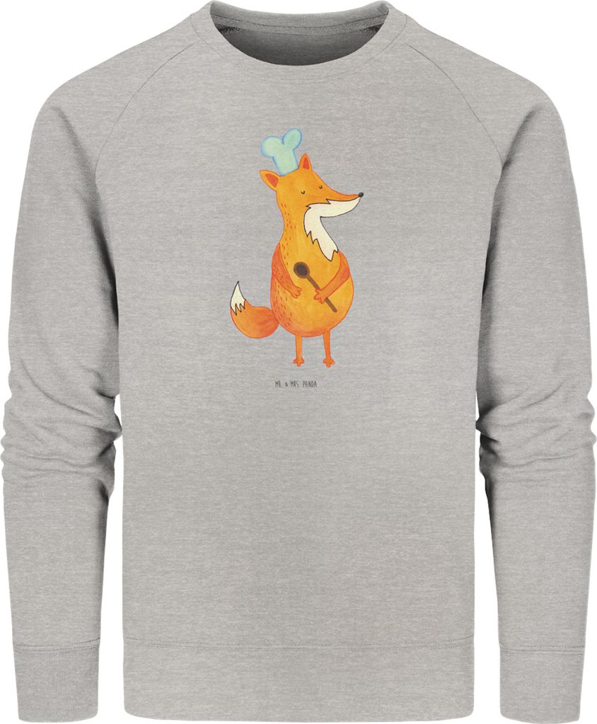 Mr. & Mrs. Panda Bio Baumwoll Pullover Fuchs Koch Größe XS - Heather Grey - Geschenk, Spruch Lustig, Sweater, Sweatshirt, Bäcker, Hungrig, Chefk...