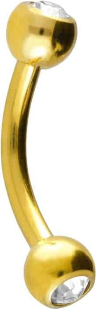 Bauchnabel-Piercing, Rook Piercing Chirurgenstahl Banane ZWEI KRISTALLE Gold Stablänge: 10mm + Stabstärke: 1,6mm + Kugelgröße: 4mm