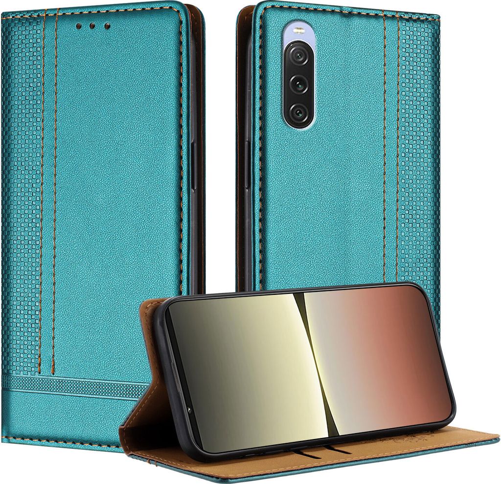 Handyhülle für Sony Xperia 10 V Leder Flip Klappbare Schutzhülle mit Standfunktion Grün