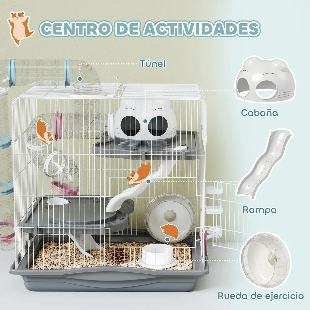 Cage pour hamster 45x30x45 cm avec tunnel et roue - Modèle Gris Anthracite - 4