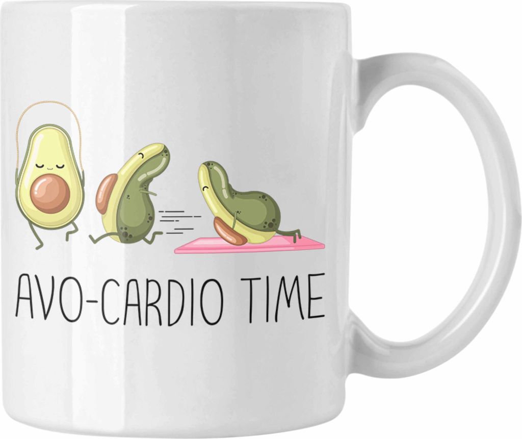 Trendation - Lustige Fitness-Tasse "Avo-Cardio Time" Lustiges Geschenk Fitness-Enthusiasten (Weiß)