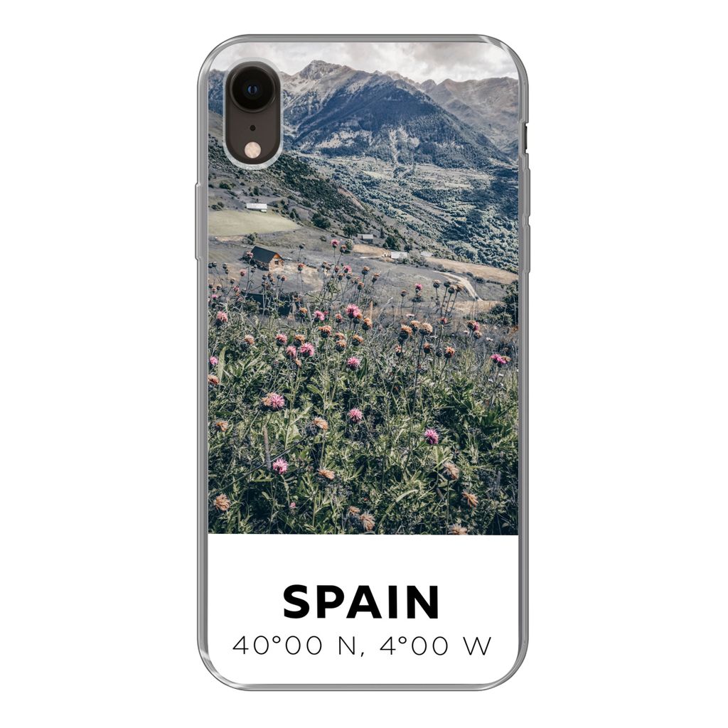 MuchoWow Handyhülle Schutzhülle Hülle für iPhone XR Spanien - Berge - Blumen Silikon Softcase Handy Hülle - Schutzdeckel