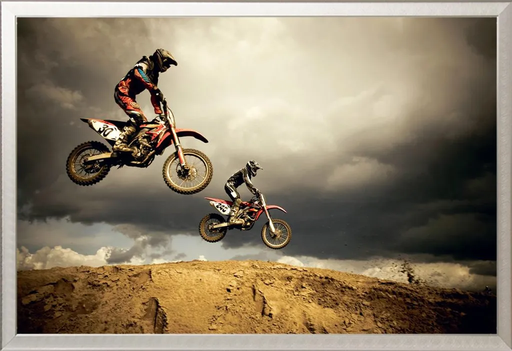 Moto - Poster - Motocross - Big Air + cornice rimovibile, Shinsuke® Maxi alluminio argento, vetro acrilico