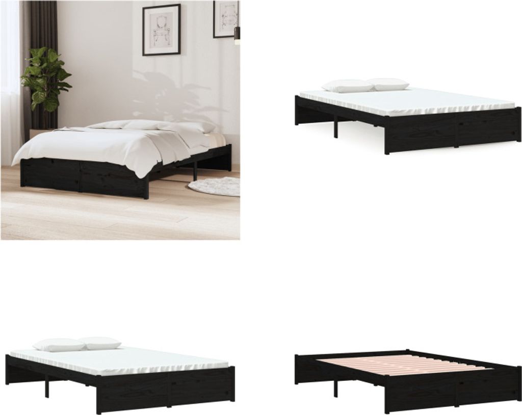 vidaXL Massivholzbett Schwarz 120x190 cm - Bettrahmen - Bettgestell - Bett - Holzbettrahmen