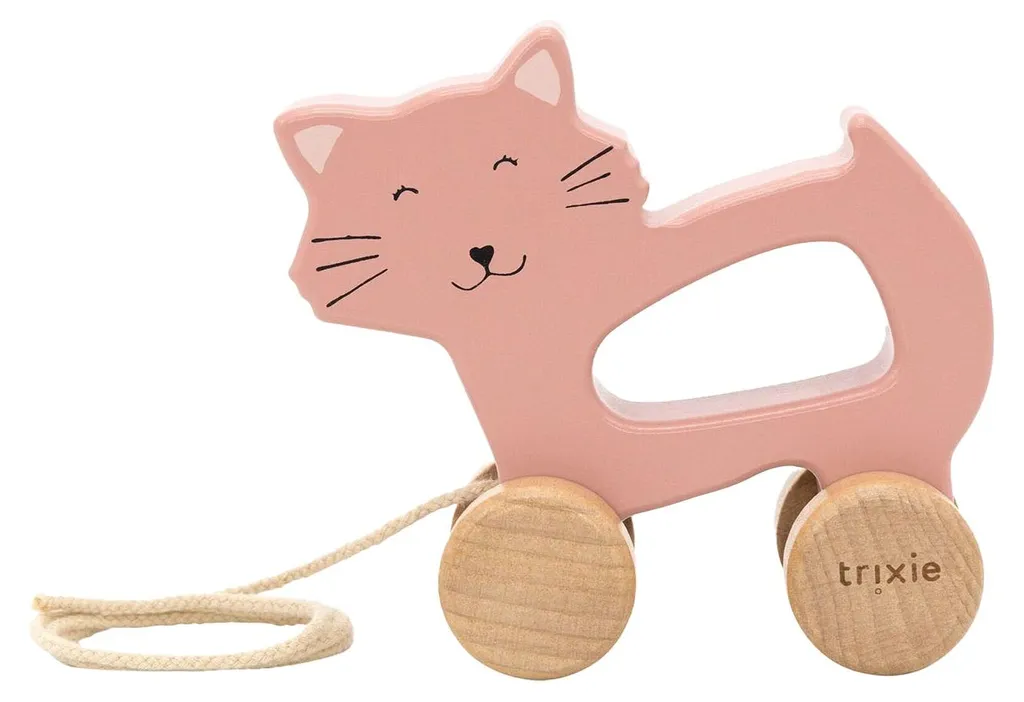Trixie Chat à tirer rose en bois FSC - Jouet d'éveil motricité bébé