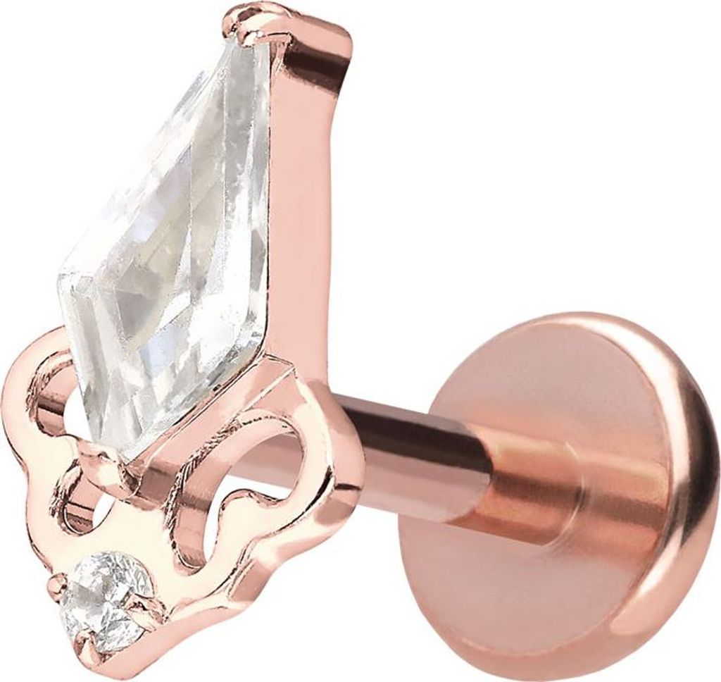 Ohrpiercing, Nasenpiercing Titan Labret mit Push Fit KRISTALLSCHILD RoséGold Stablänge: 9mm | Stabstärke: 1mm