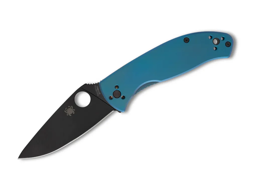 Couteau de Poche EDC Spyderco Tenacious Blue Titan avec Lame Noire Lisse