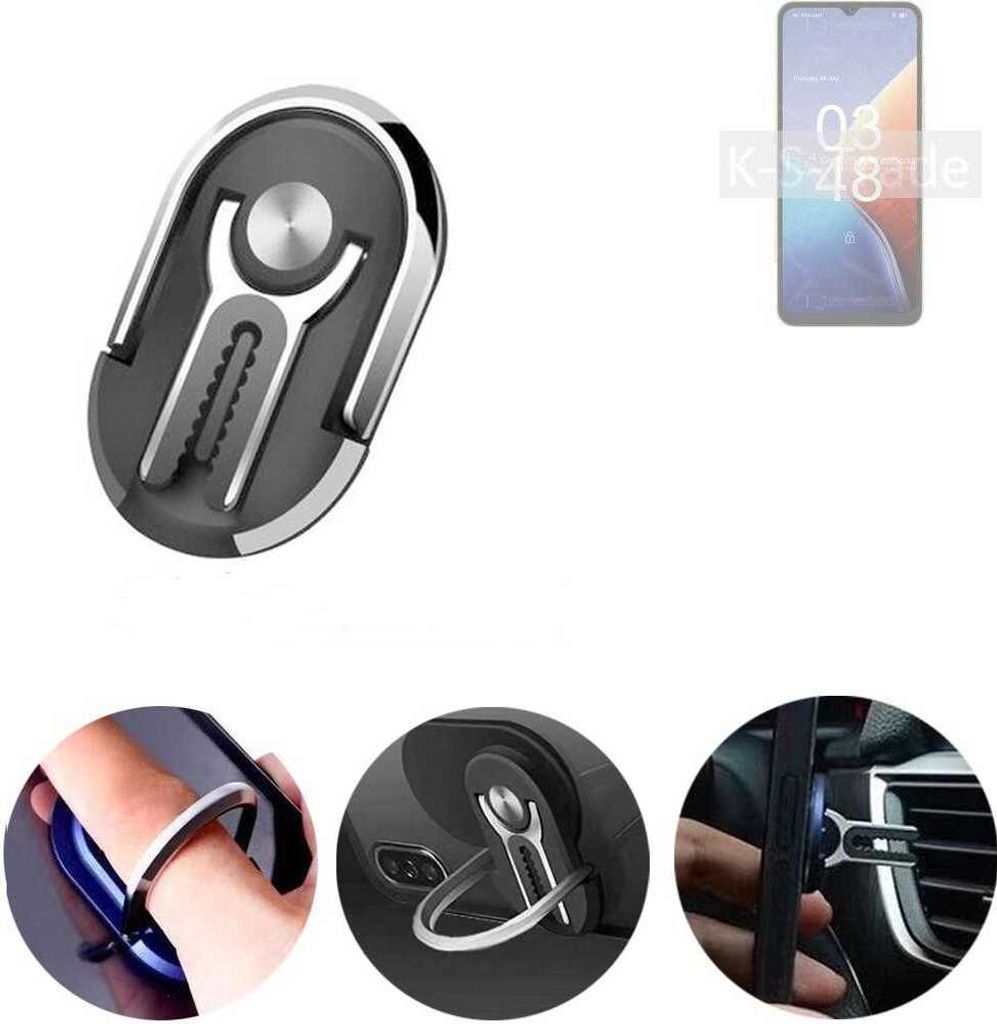 K-S-Trade 3in1 Smartphone-Ring Handy-Ring kompatibel mit UMIDIGI F3 5G Fingerhalterung Handyring Tischständer Lüftungsgitter-Halterung Tisch