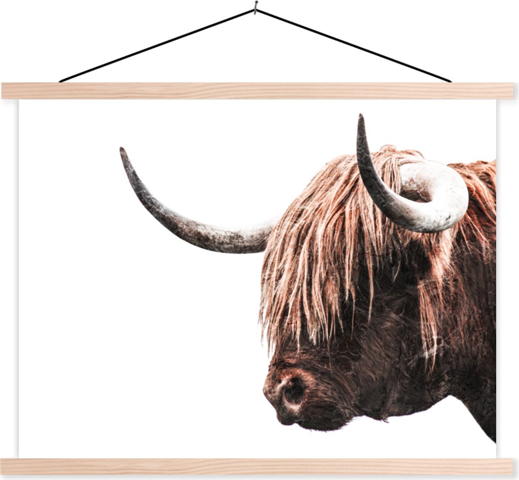 MuchoWow Textilposter Schottisches Hochlandrind - Kuh - Hoorn 40x30 cm mit holzfarbenen Rahmen - Bilder