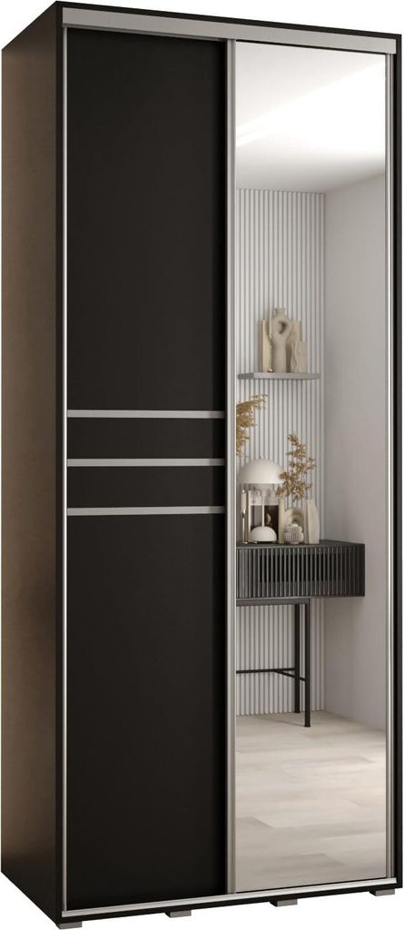 MEBLE KRYSPOL Davos 11 Schrank, zwei Türen - 235,2x100x45 cm - Schwarz Schwarz Silber
