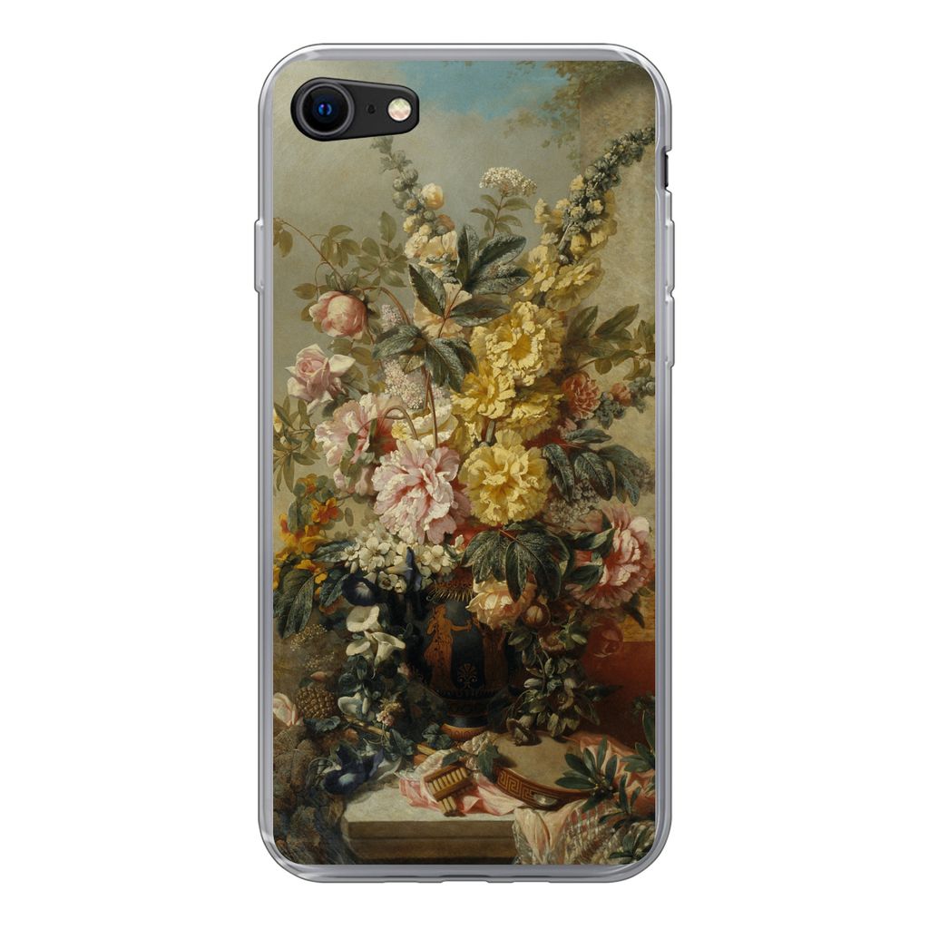 MuchoWow Handyhülle Schutzhülle Hülle für iPhone 7 Große Vase mit Blumen - Alte Meister - Malerei Silikon Softcase Handy Hülle - Kartenhalter