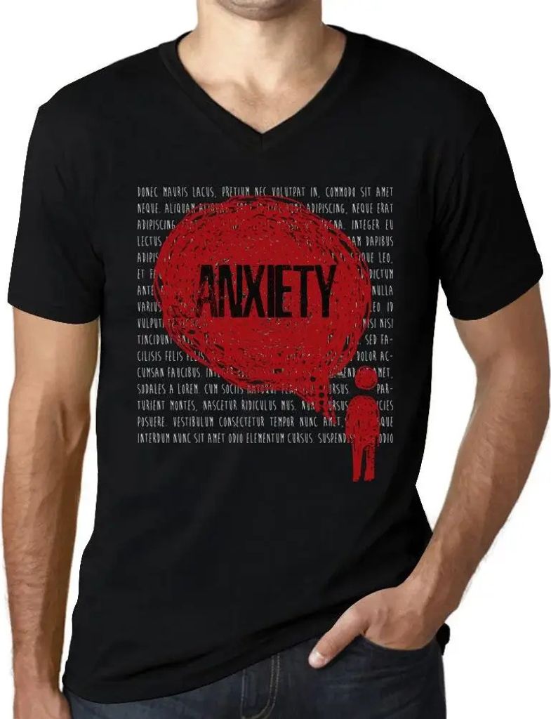 Herren Grafik T-Shirt V-Ausschnitt Gedanken Angst – Thoughts Anxiety – Öko-Verantwortlich Vintage Jahrgang Kurzarm Lustige Druck Geburtstag Ge...