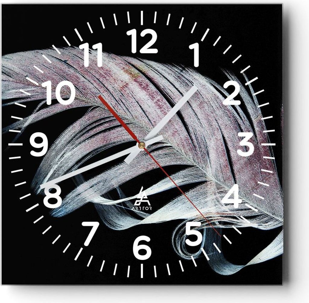 Wanduhr - Quadrat - Glasuhr - Feder die Farben Zartheit - 30x30cm - Schleichendes Uhrwerk - Lautlos - zum Aufhängen bereit - Dekoration Modern - W...