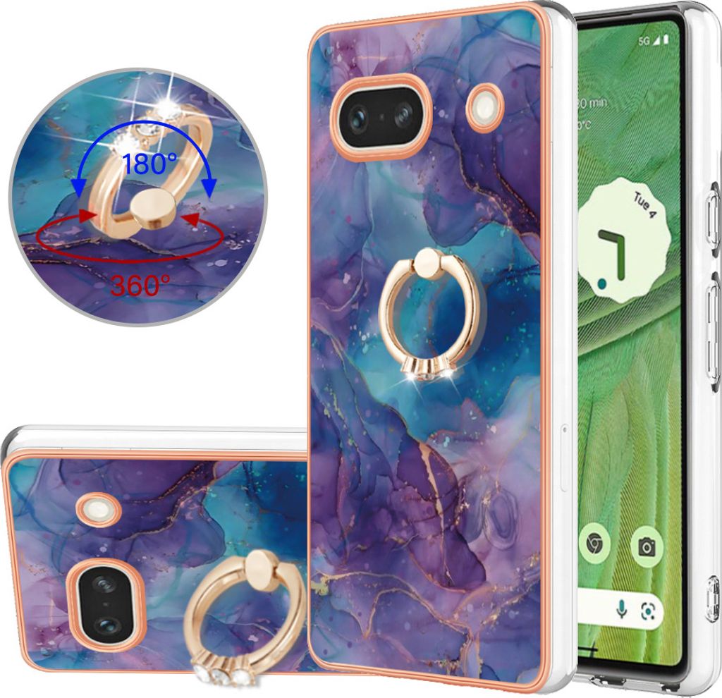 Google Pixel 7A Hülle, Muster TPU Silikon Stoßdämpfer Bumper Schutzhülle mit Ring Ständer für Google Pixel 7A Lila