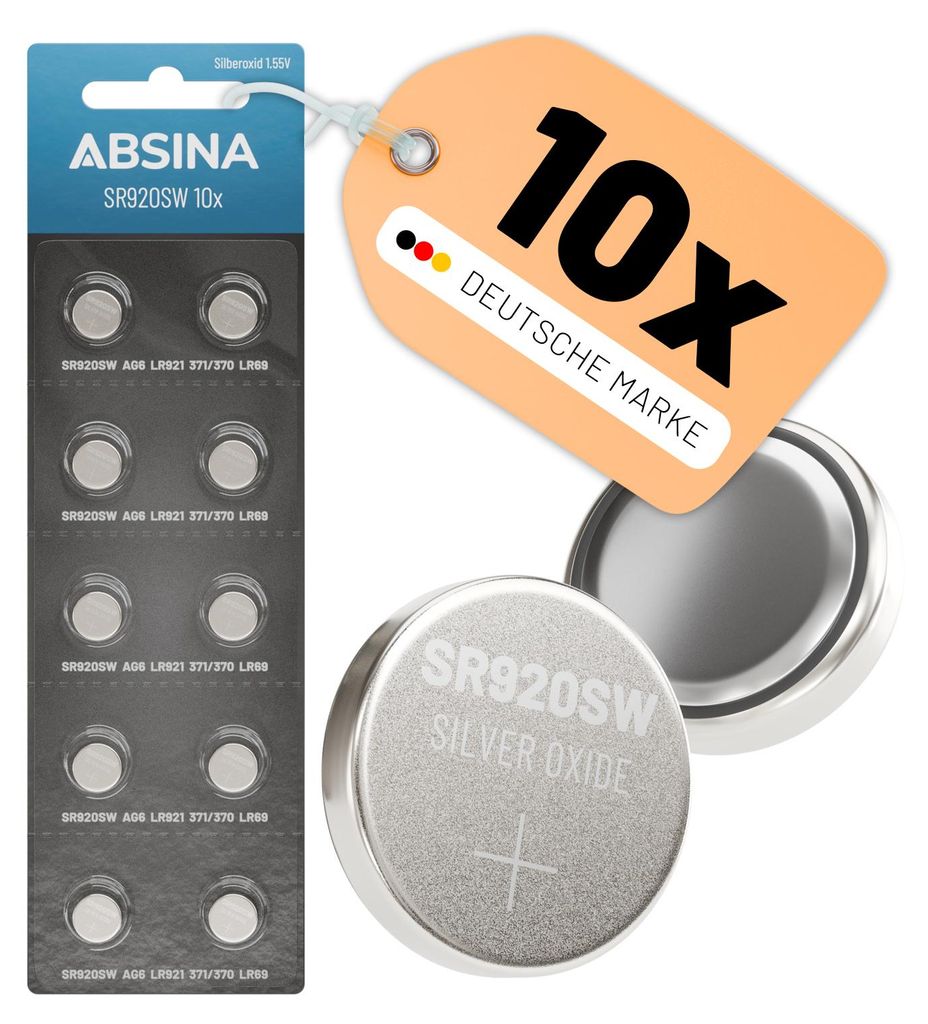 ABSINA SR920SW Uhrenbatterie 1,55V Silberoxid 10er Pack - Produktbild 