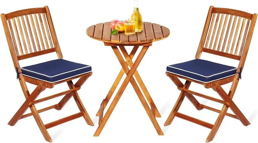 Set bistrot pliable en bois d'acacia : gain de place et confort bleu mer