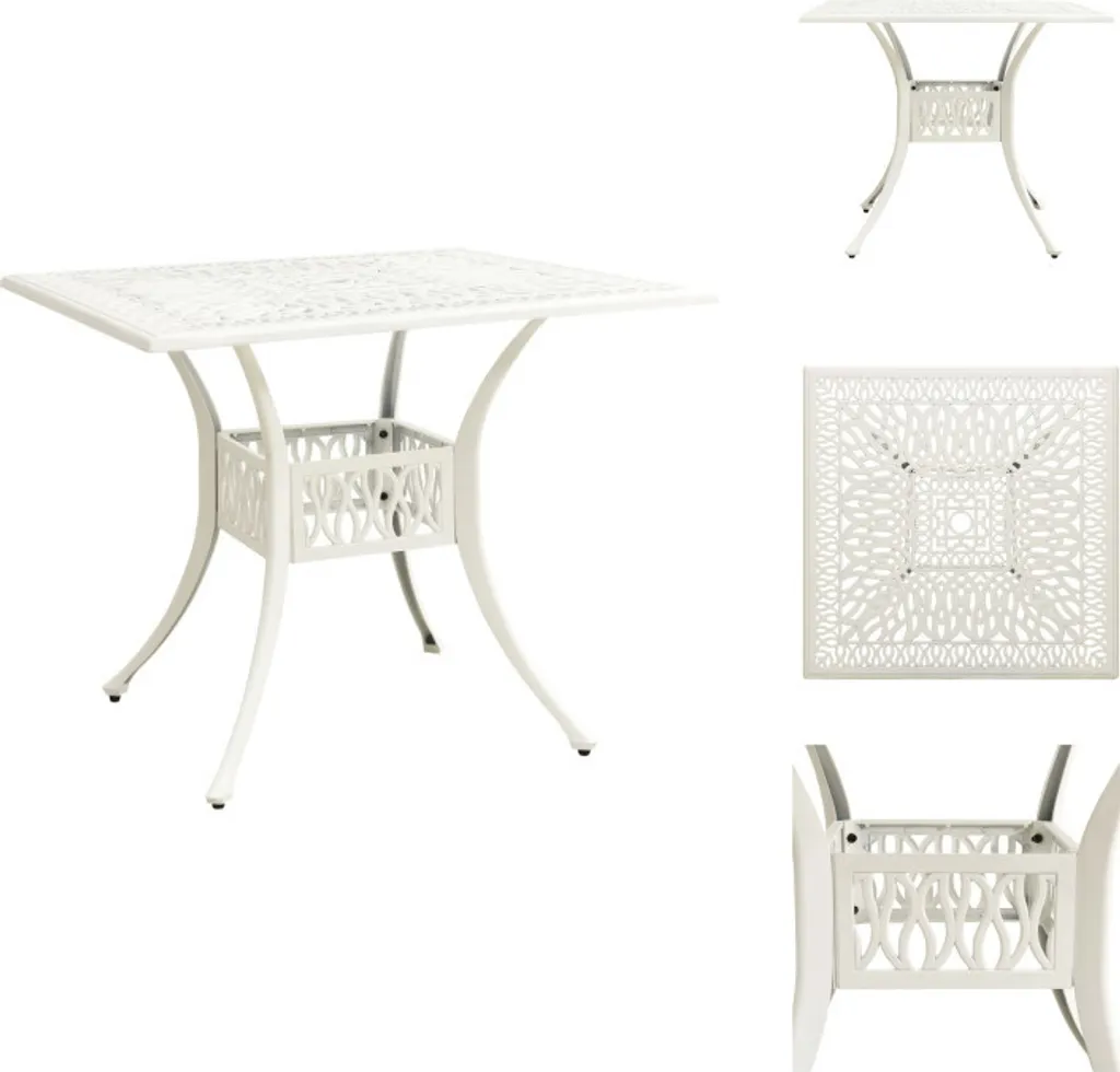 Table de Jardin Blanche pour Terrasse et Balcon en Fonte d'Aluminium 90cm