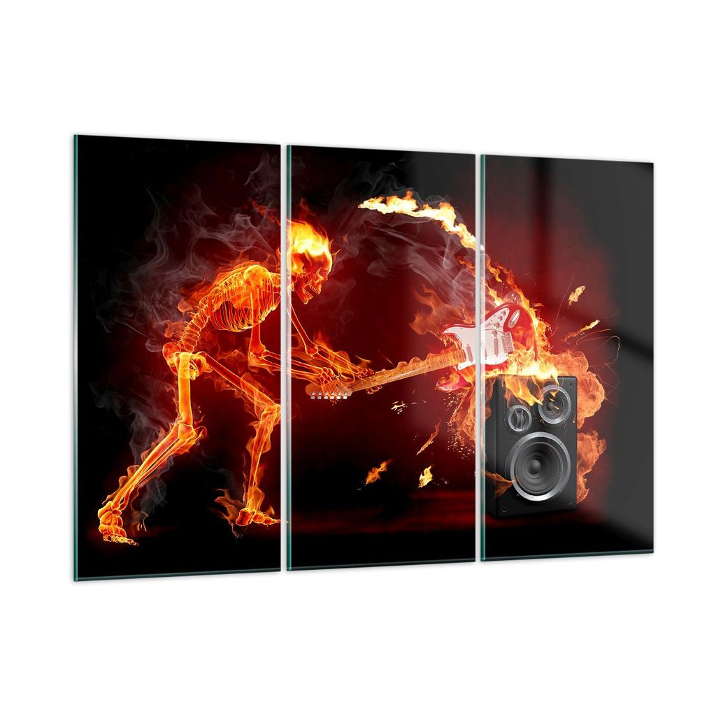 Bilder auf glas - Feuer Instrument Skelett - 105x70cm - Glasbilder - Wandbilder - Kunstdruck - zum Aufhängen bereit - Wanddekoration aus Glas - Gl...