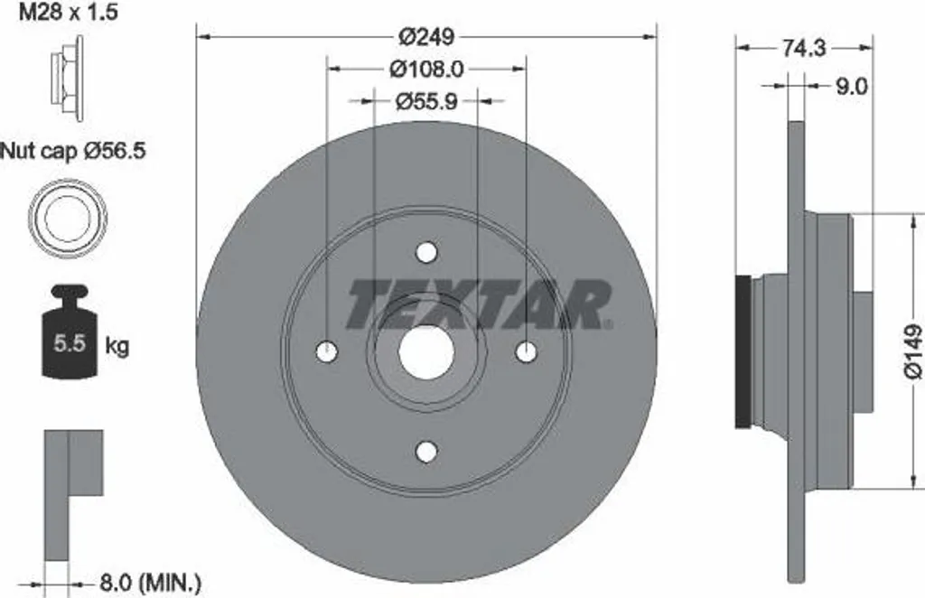Disque de frein TEXTAR 92194103 OE 1609249980 pour Peugeot 308 et DS4
