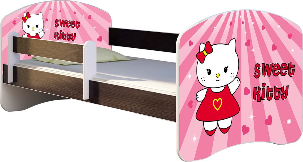 ACMA Jugendbett Kinderbett Junior-Bett Komplett-Set mit Matratze Lattenrost und Rausfallschutz Wenge 15 Sweet Kitty 180x80