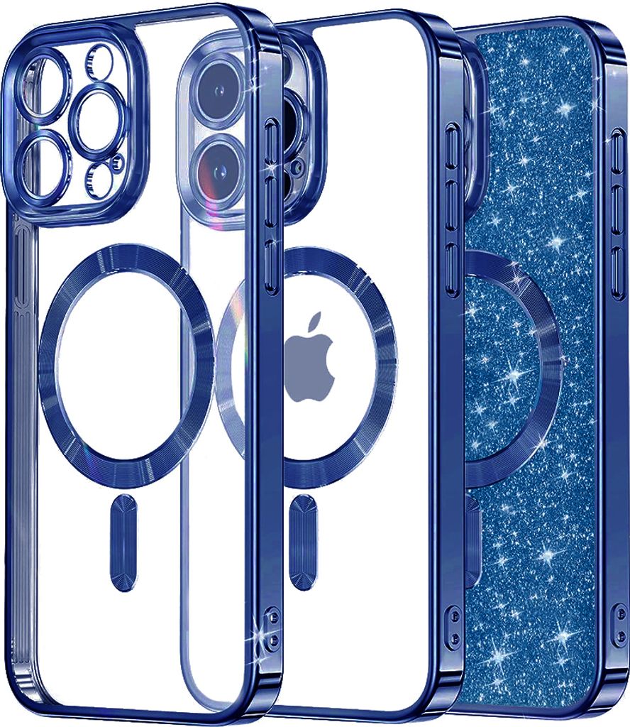 Techsuit Luxury Glitter Back Cover Hülle mit MagSafe für Apple iPhone 14 Pro Max - Dunkelblau