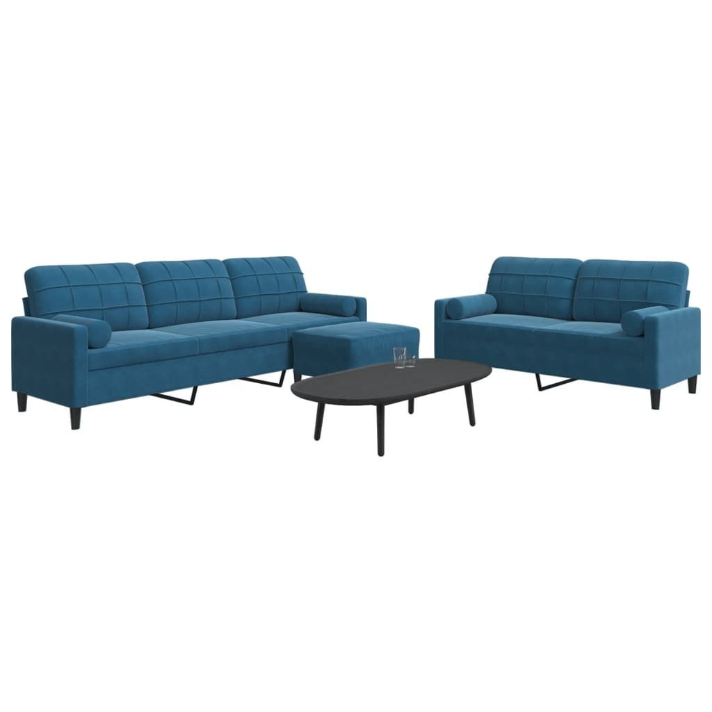 Eleganten-Stil 3-tlg. Sofagarnitur mit Kissen und Nackenrollen Blau Samt CC7823533 - Klassische Sofas