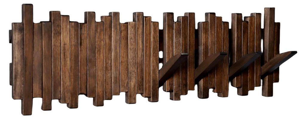 Garderobe aus Naturholz, Wandmontage, klappbare Wandhaken, 7 Haken, Wandkunst für den Eingangsbereich, aus Akazienholz (Wachs, ölgefärbt, Walnus...