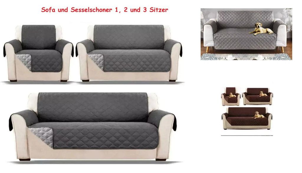 Sofaschoner wasserabweisend gesteppt Sesselschoner Sofabezug Schutz für Hunde Katzen Kinder 1 2 3 Sitzer-(1 Sitzer grau)