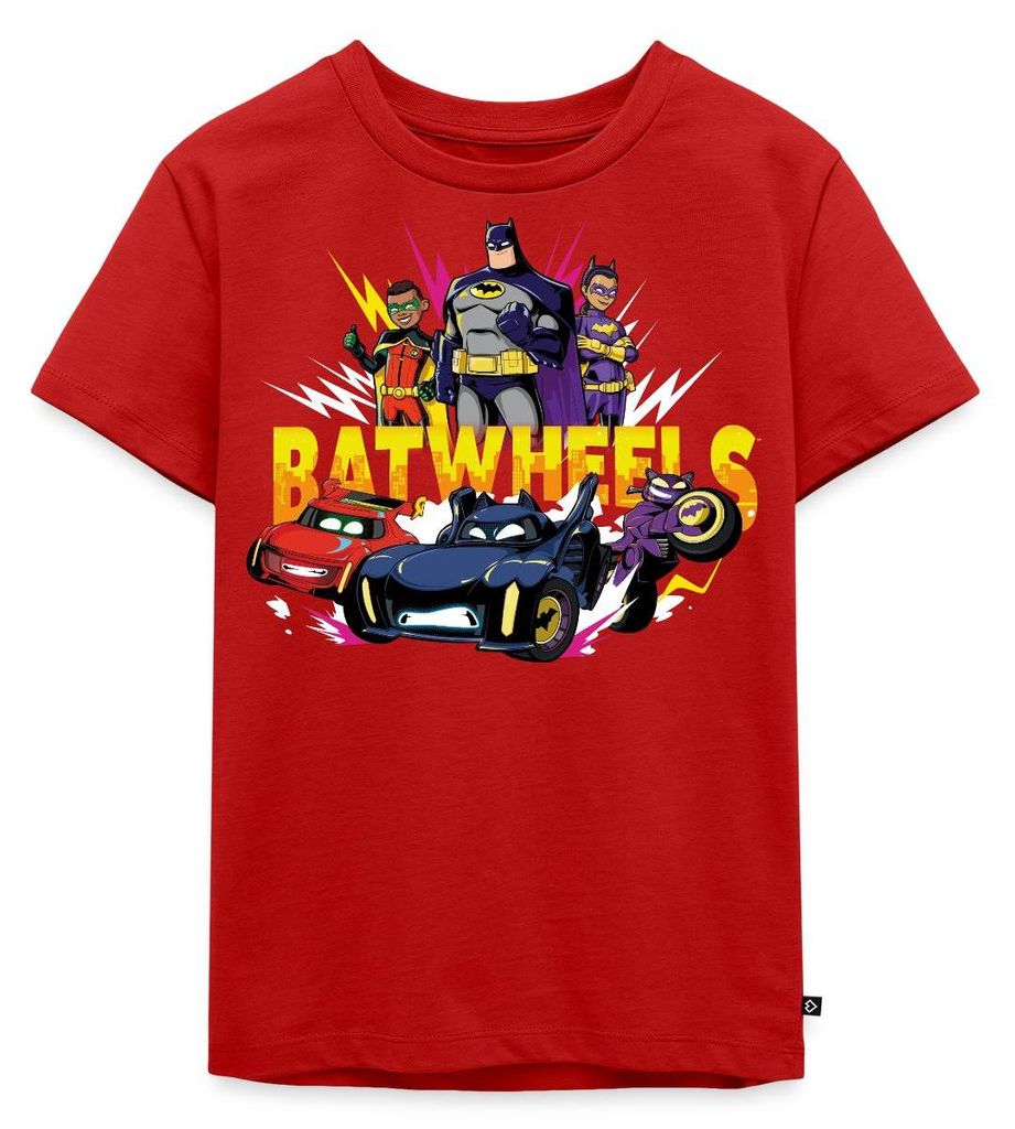 Spreadshirt Batwheels Logo Mit Superhelden Und Ihren Autos Kinder Premium T-Shirt, 134/140 (8 Jahre), Rot
