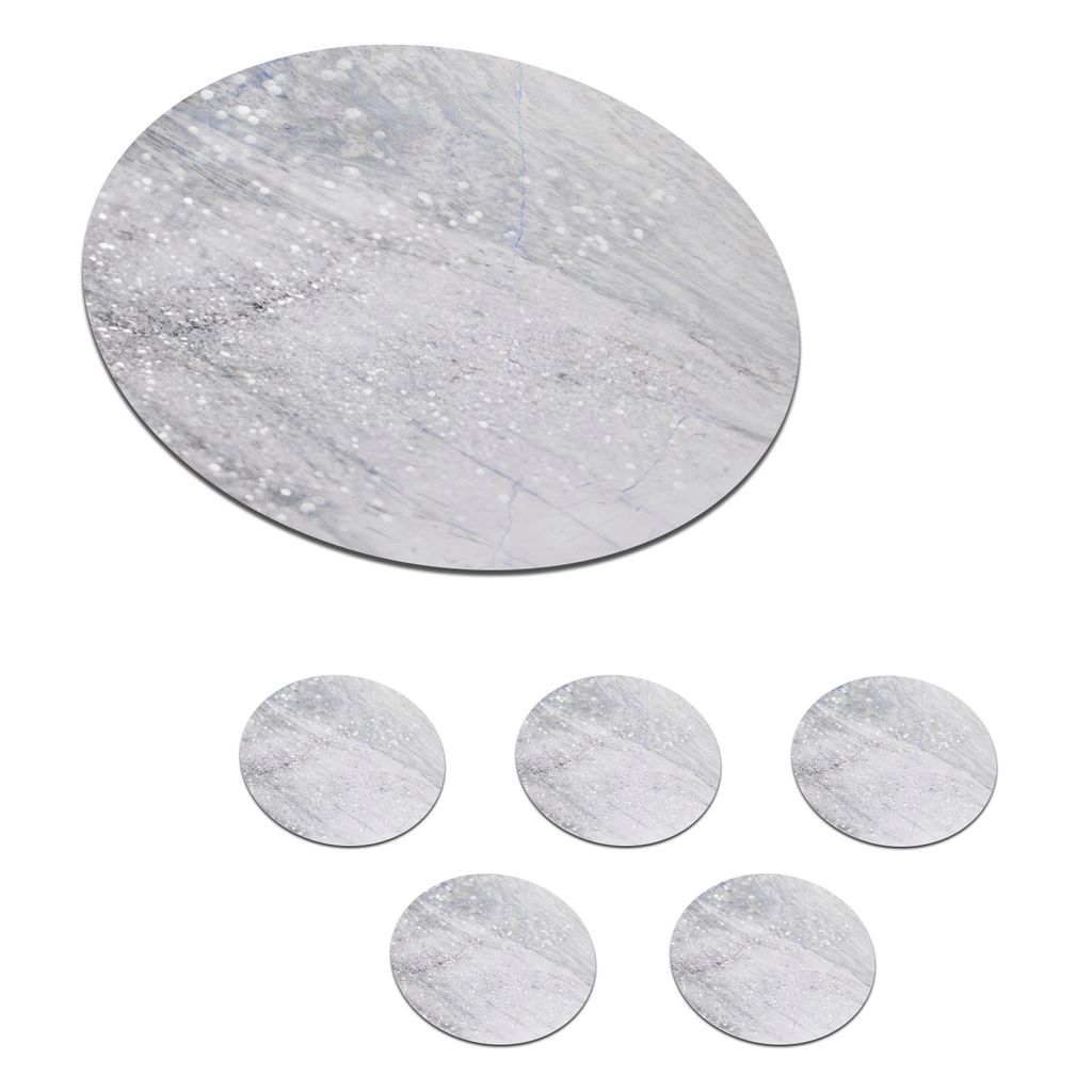 KitchenYeah Glasuntersetzer Rund 6er Set Marmor - Glitter - Silber 10x10 cm Untersetzer für Gläser - Getränkeuntersetzer - Tischplattenschutz...