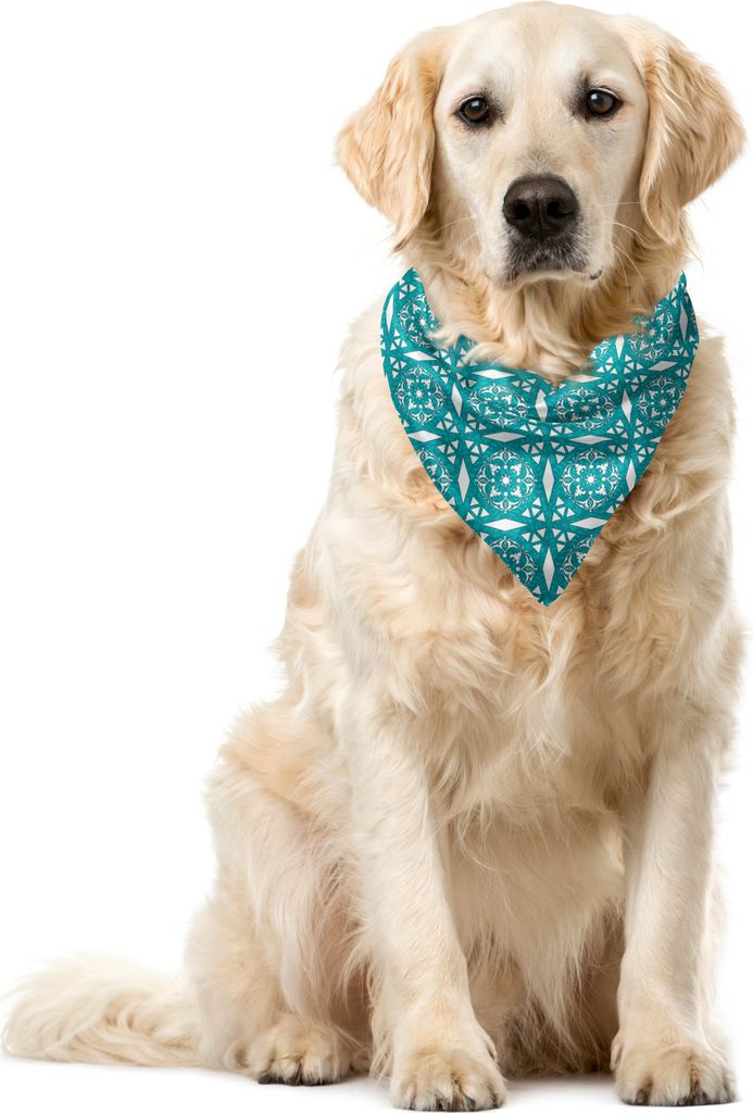 ABAKUHAUS persisch Haustier Bandana, Marokkanische Blumenwirbel, 40x40 cm, Teal weiß