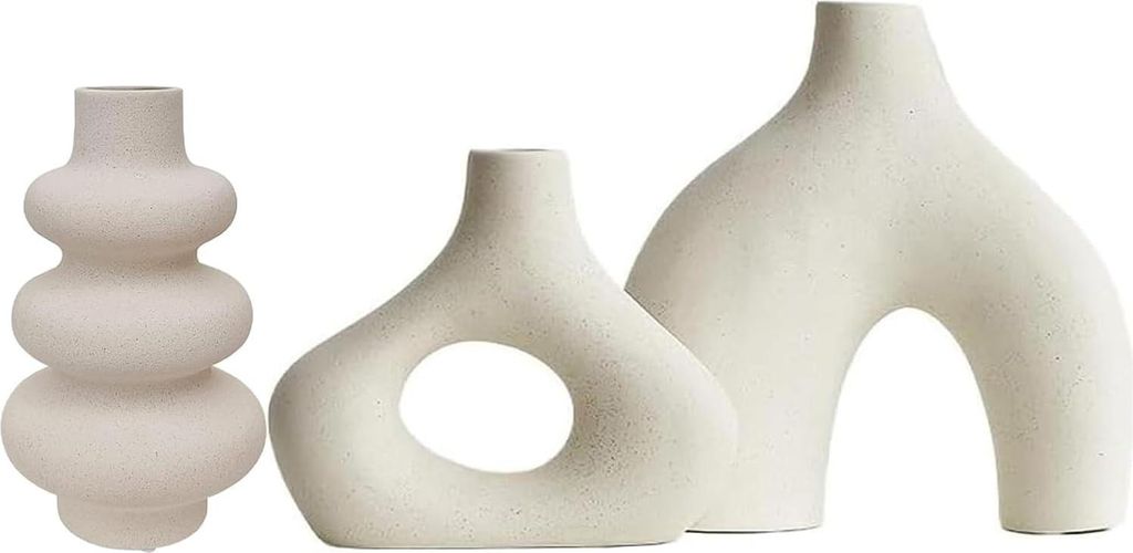 Beige Keramikvase 3er-Set Doppelberg vasen für Moderne Boho Nordic Minimalismus-Stil Dekoration -vasen für Wohnzimmer, Hochzeit, Abendessen Tisch...