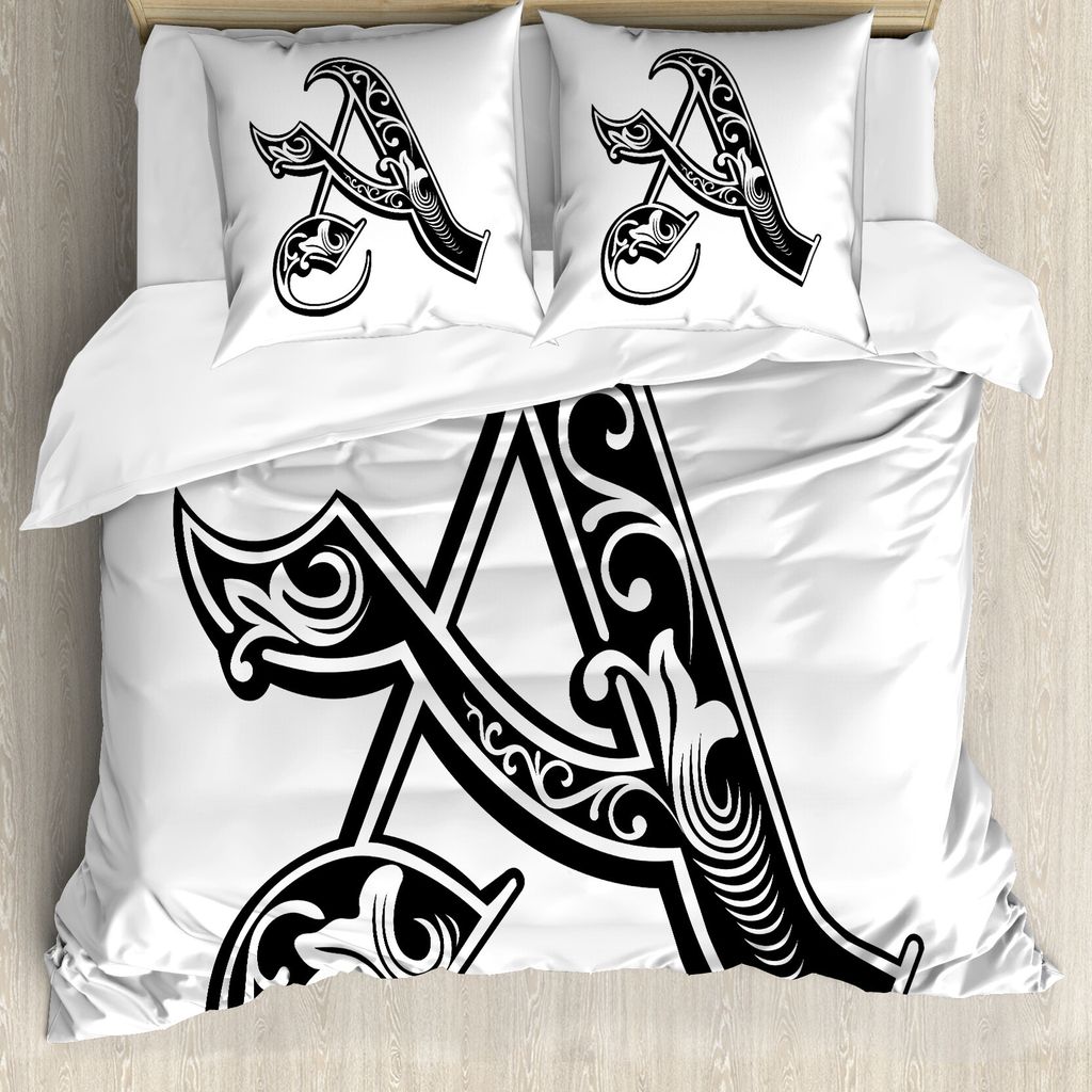 ABAKUHAUS Buchstabe a Bettbezug, Weiche Gebogene Zeilen, Milbensicher Allergiker geeignet mit Kissenbezügen, 200 cm x 200 cm - 80 x 80 cm, Schwarz...