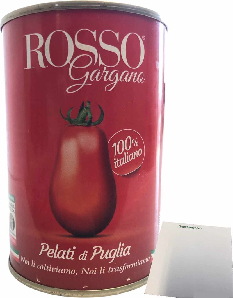Rosso Gargano Pelati di Puglia Geschälte Tomaten (400g Dose) + usy Block