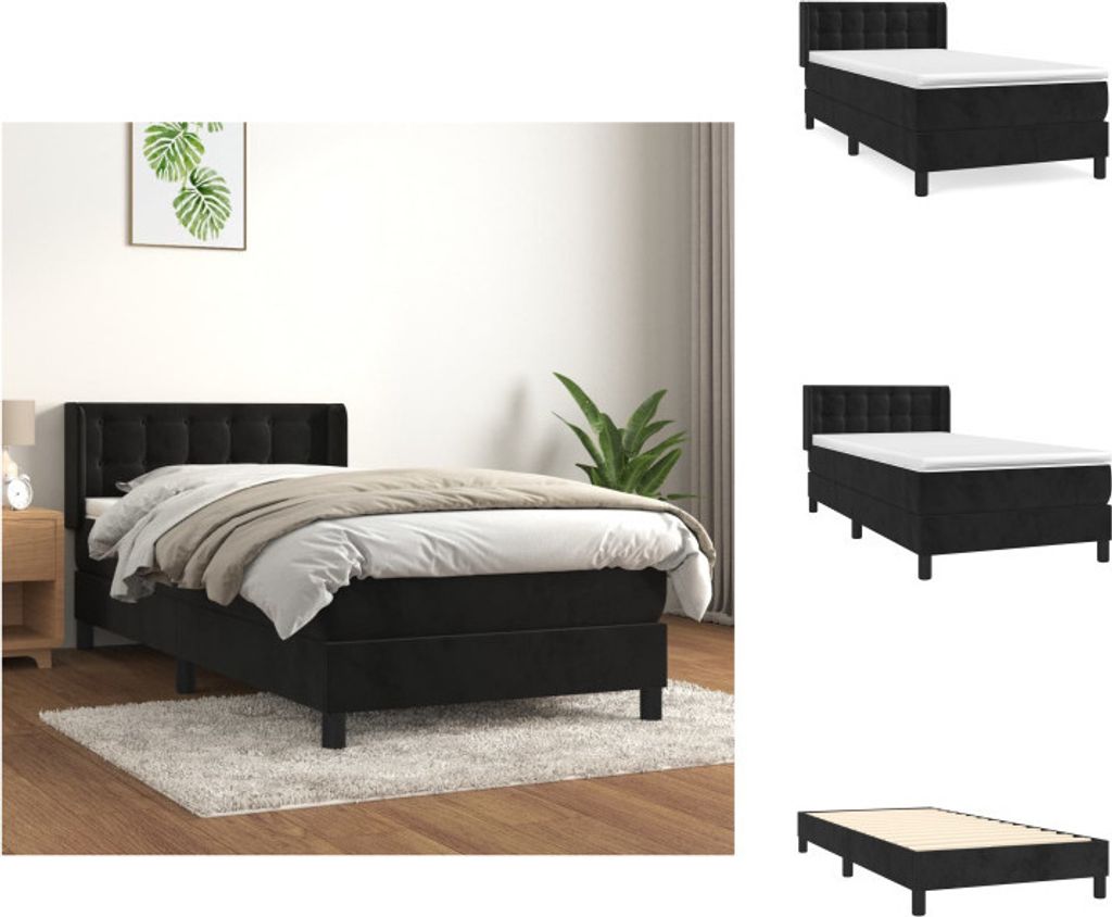 vidaXL Boxspringbett mit Matratze Schwarz 90x200 cm Samt - Betten & Bettgestelle