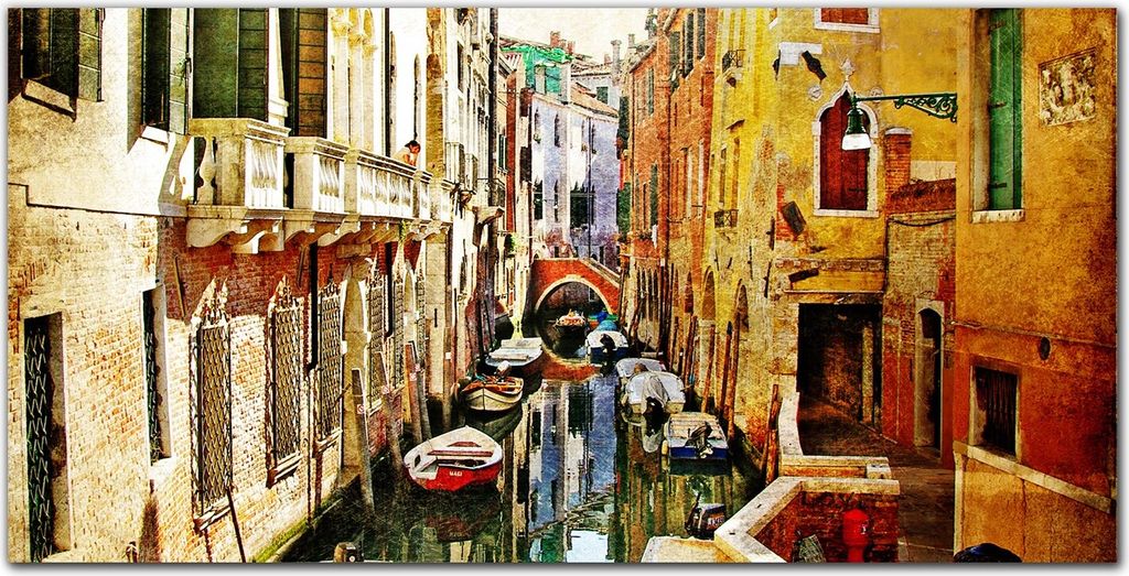 Coloray - Bild aus Glas - Glasbilder - 100 x 50 cm - Wohnzimmer Glasblock mit Bild Wanddekoration Gehärtetes Glas Dekoration Küche - Stadt Boote