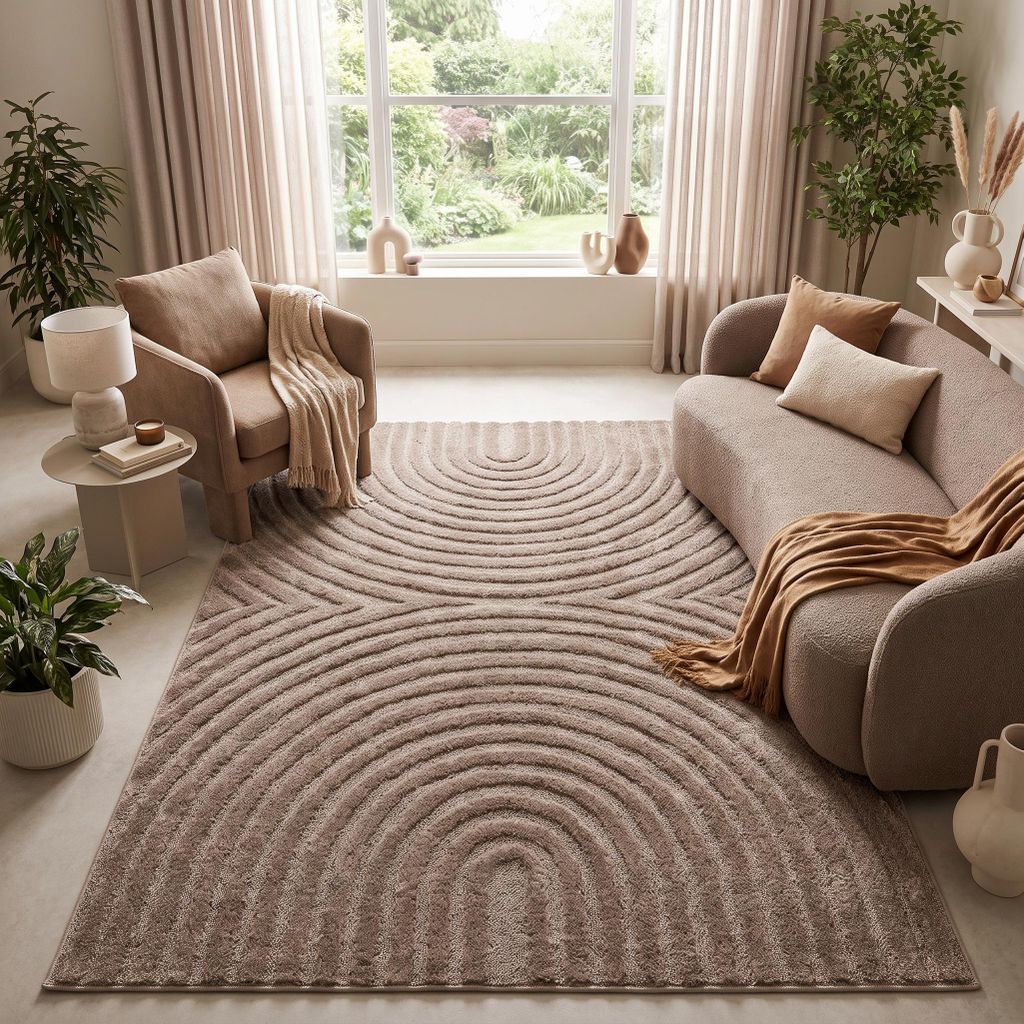 Tapiso Kurzflorteppich LINEA 3D Bogenmuster taupe Flur 160 Produktbild 