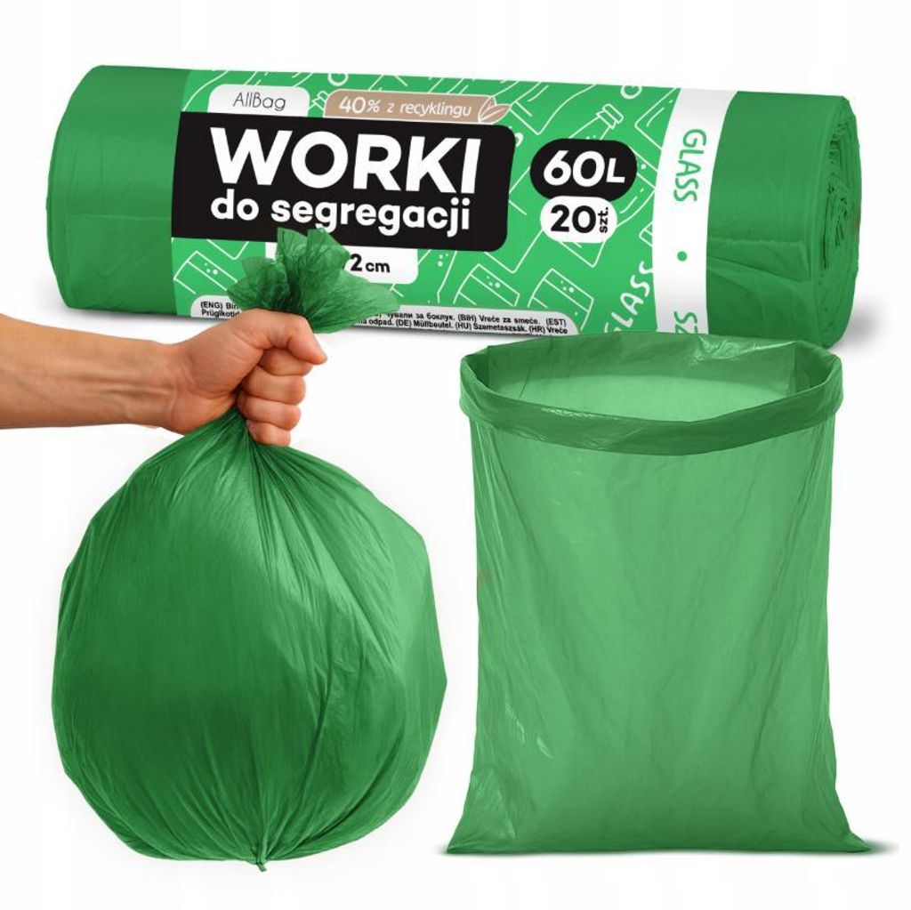 Müllsäcke Glas 60L Allbag – recycelt Abfallsäcke für Glas Mülltrennung robust