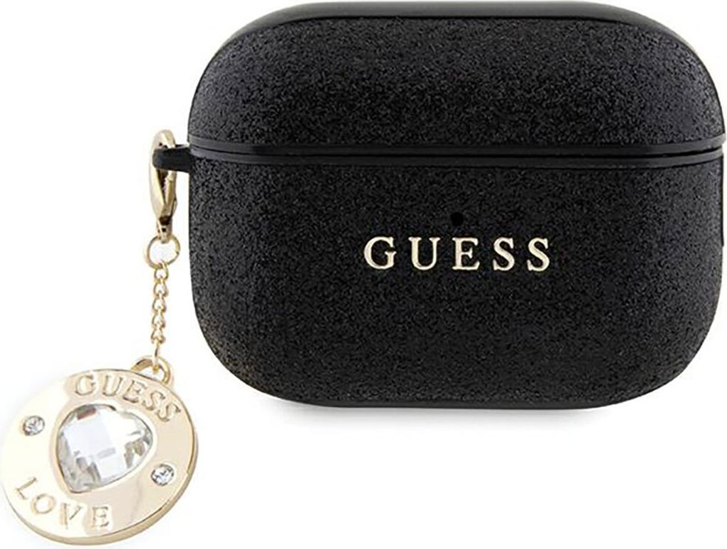 Guess GUAP2PGEHCDK Hülle für AirPods Pro 2 Cover Schwarz Fester Glitzer-Herz-Diamant-Charm