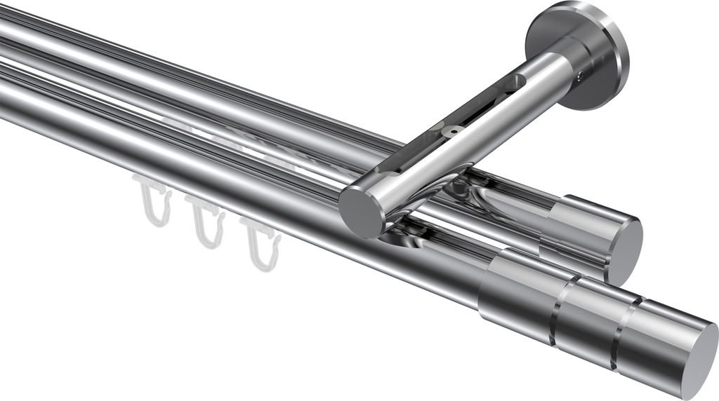 Interdeco Innenlaufstange / Gardinenstange mit Innenlauf Chrom, Typ Siteno Elanto (Rillenzylinder), 20 mm Ø 2-läufig, 400 cm