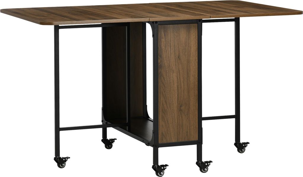 Klappbarer Beistelltisch aus Holz mit 2 klappbaren Flächen, 130x80x74 cm, Braun - Mobiler Klapptisch für Küche, Balkon und Garten