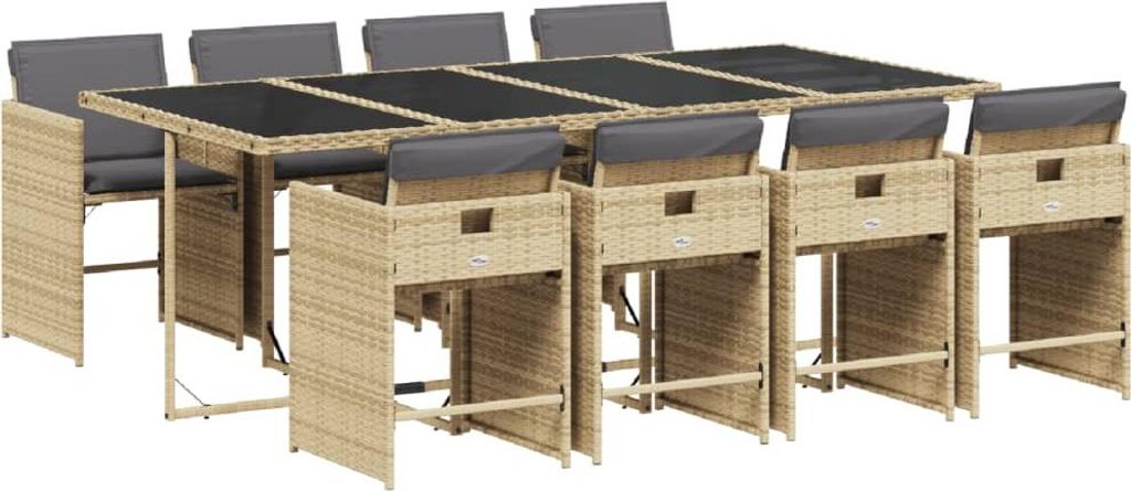 vidaXL 9-tlg. Garten-Essgruppe mit Kissen Beigemischung Poly Rattan