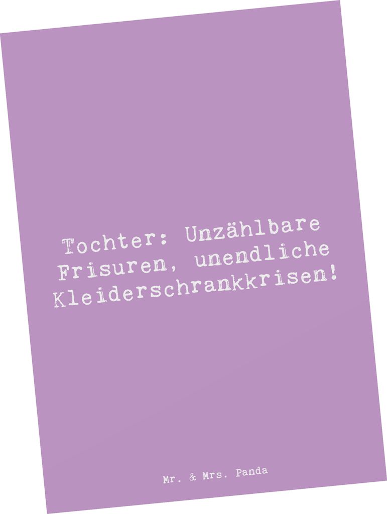 Mr. & Mrs. Panda Postkarte Spruch Tochter Mode - Lavendeltraum - Geschenk, Familienleben, Lächeln, Freude, Postkarten, Frisuren, Ansichtskarte, Gr...