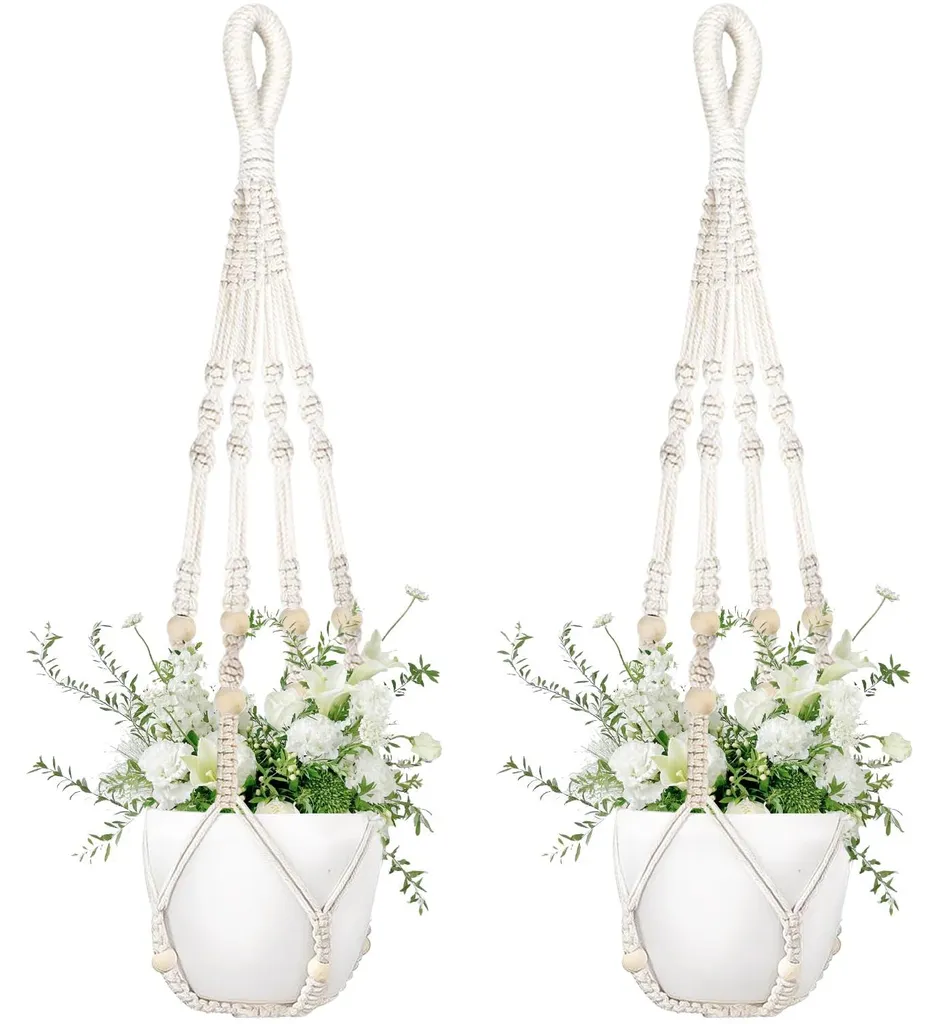 Suspension plante macramé style bohème, 2 supports de 89 cm pour pots