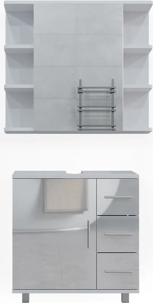 Meuble sous-vasque et colonne de rangement Vicco Ilias Blanc brillant 2 pcs