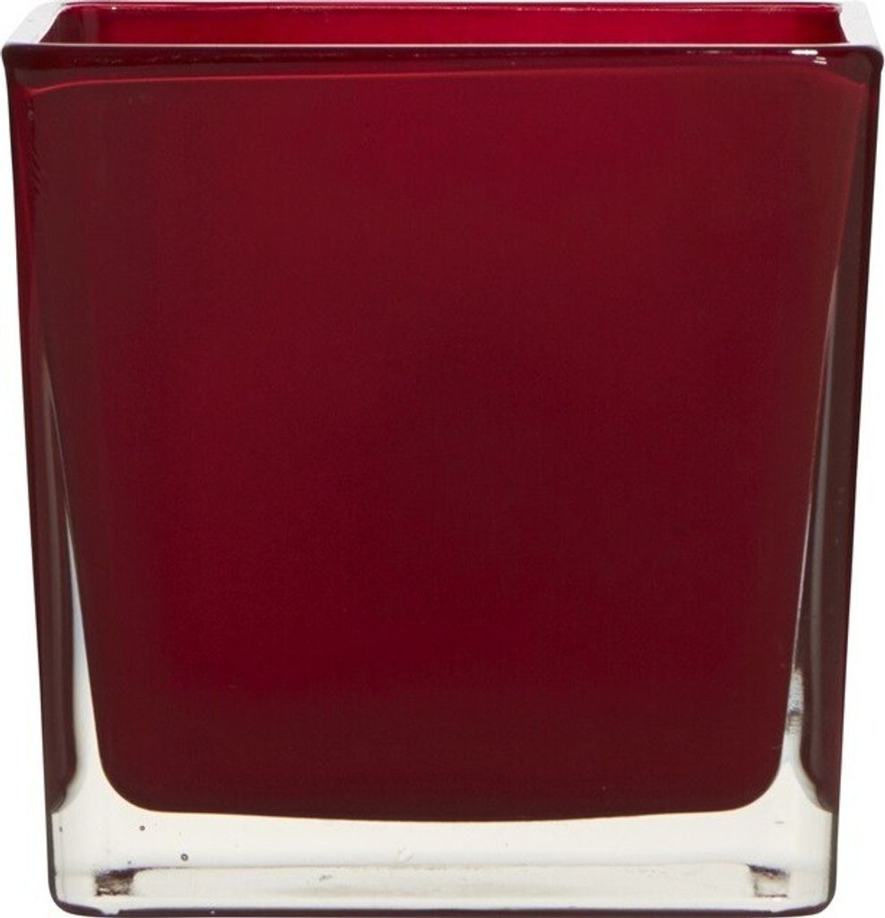 Teelichthalter, Dekoglas Vase WÜRFEL CUBE RED H. 10cm 10x10cm rot Hakbijl