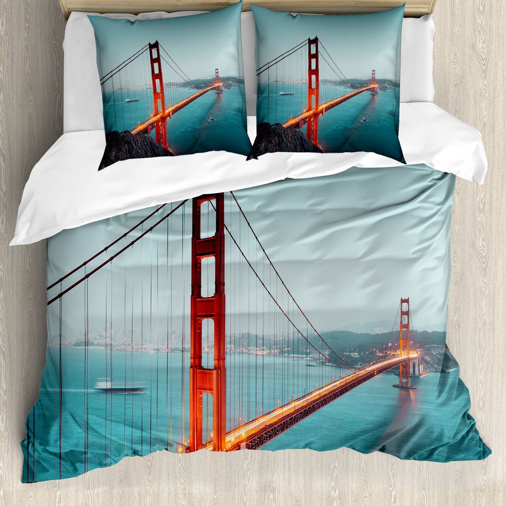 ABAKUHAUS Oakland Bettbezug Set für Einzelbetten, Panorama Berühmte Brücke, Milbensicher Allergiker geeignet mit Kissenbezug, 155 cm x 220 cm - ...